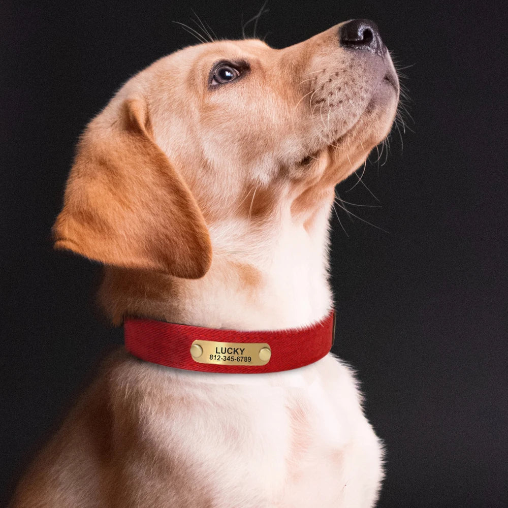 Personalized Dog Collars PU Leather Pet ID Collars Custom Engraved Nameplate Tag Adjustable For Small Medium Large Dogs