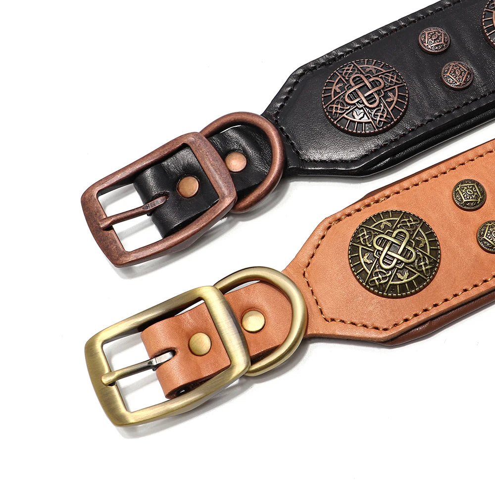 Genuine Leather Dog Collar – Vintage Studded Design, Adjustable for Medium & Large Dogs (Bulldog, Husky, Labrador)