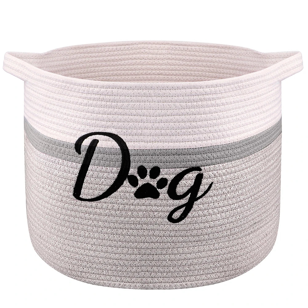 Durable Foldable Dog Toy Storage Basket – Pet Organizer Bin (Pink/Brown/Grey)