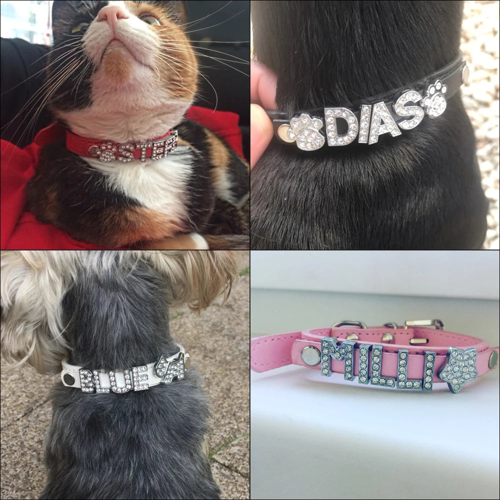 ✨ Custom Rhinestone Dog Collar – Personalized Name Bling for Small Dogs & Puppie