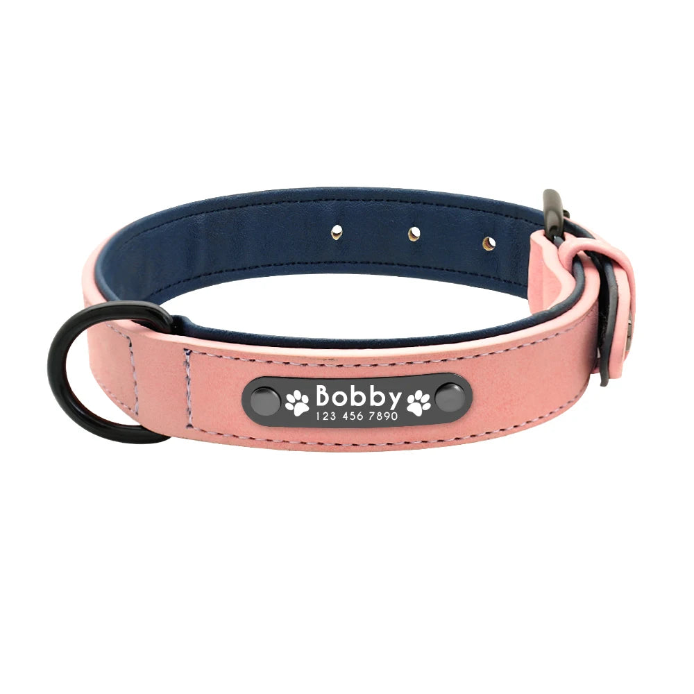 Custom Leather Dog Collar with Engraved Nameplate – Personalized for Small to XXL Dogs