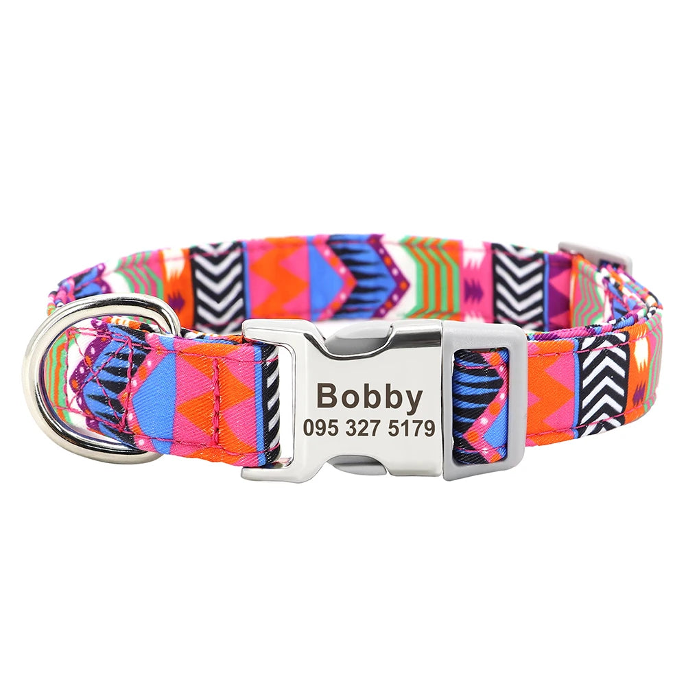Personalized Nylon Dog Collar with Engraved Nameplate – Custom ID Tag for Small, Medium & Large Dogs