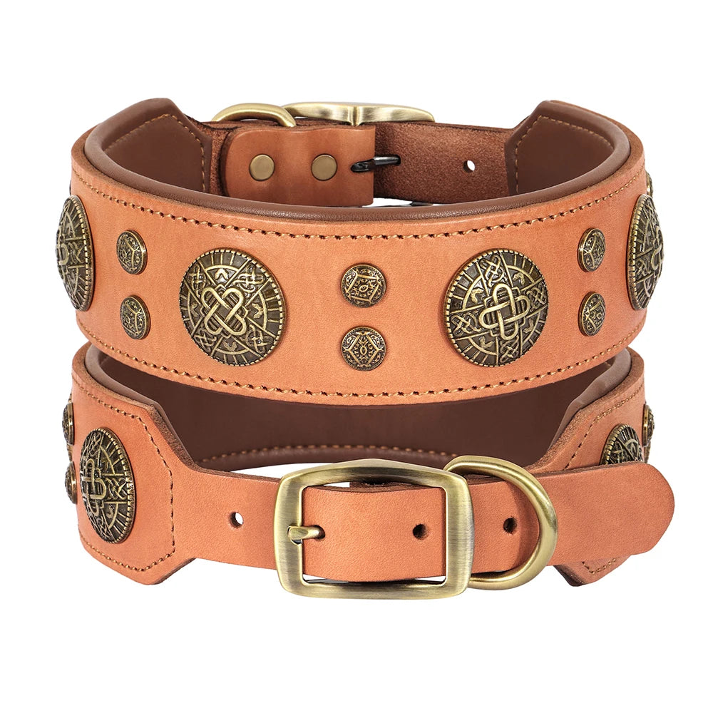 Genuine Leather Dog Collar – Vintage Studded Design, Adjustable for Medium & Large Dogs (Bulldog, Husky, Labrador)