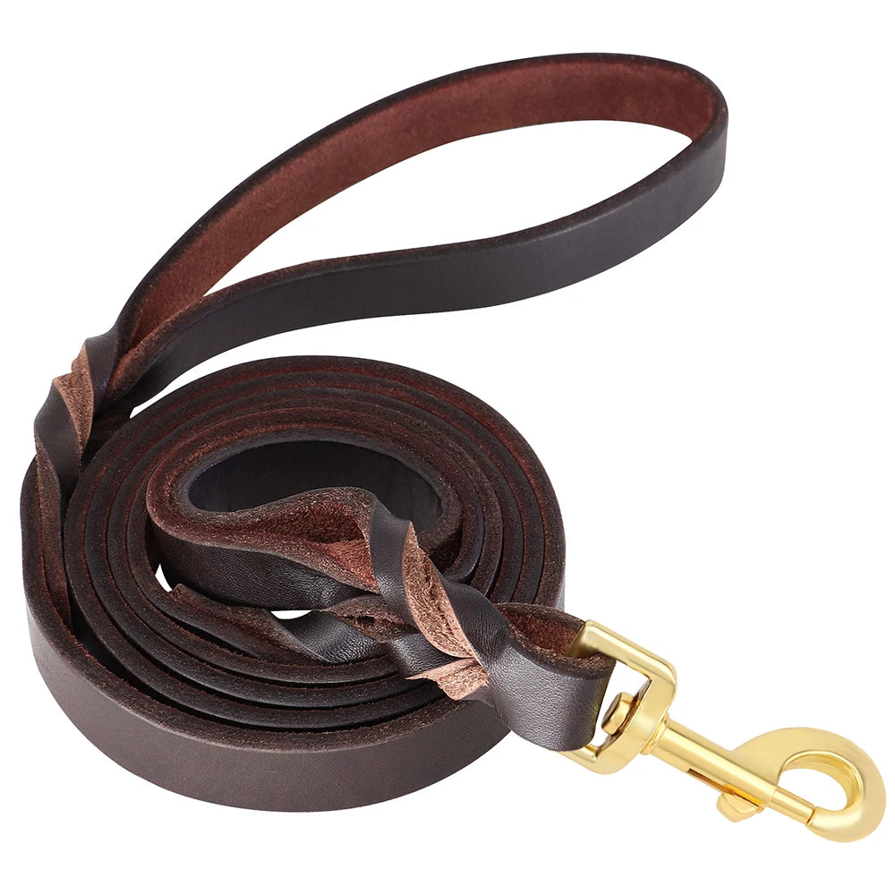 6ft Genuine Leather Dog Leash – Durable Training & Walking Lead for Medium & Large Dogs