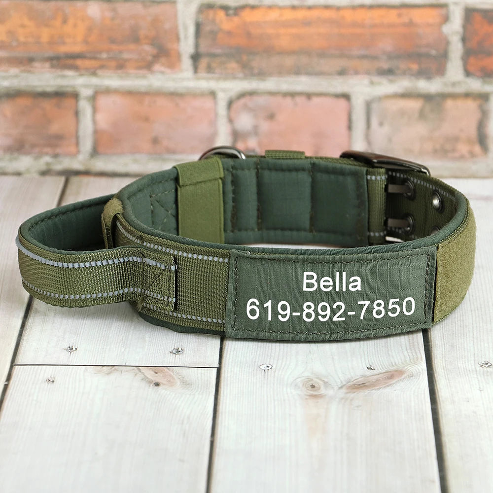 Custom Military Dog Collar – Personalized Tactical Nylon Collar | Adjustable for Medium & Large Dogs (German Shepherd, Labrador, Retriever)