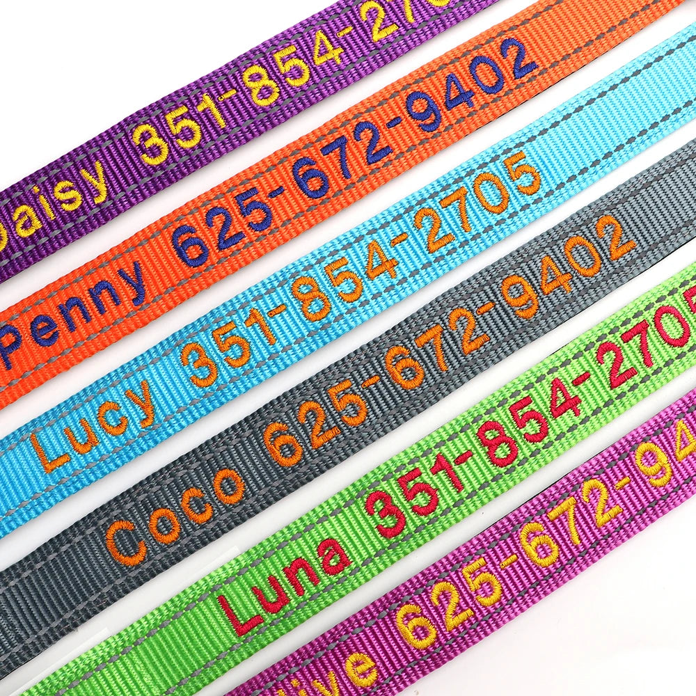 🦴 Custom Embroidered Reflective Dog Collar – Personalized Pet ID Name Nylon Collar for Small, Medium & Large Dogs