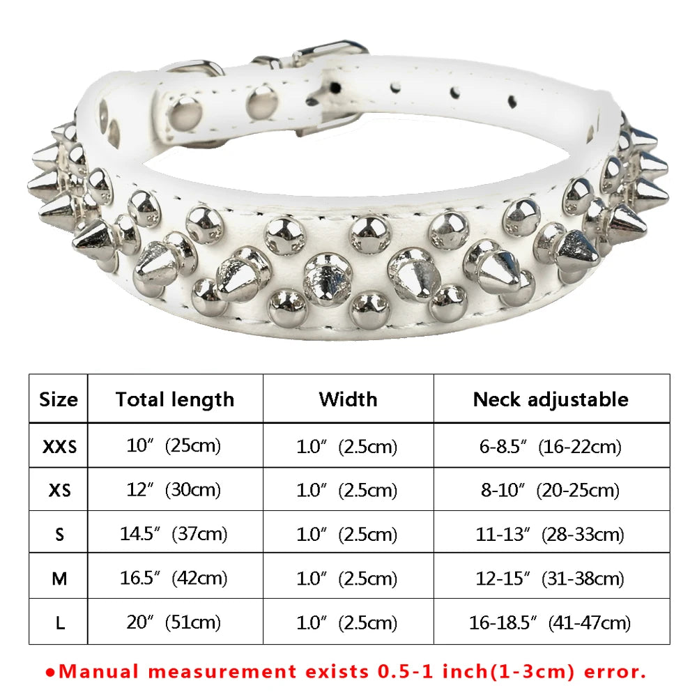 Spiked Studded Leather Dog Collar – Adjustable Anti-Bite Bulldog Collar for Small, Medium & Large Dogs