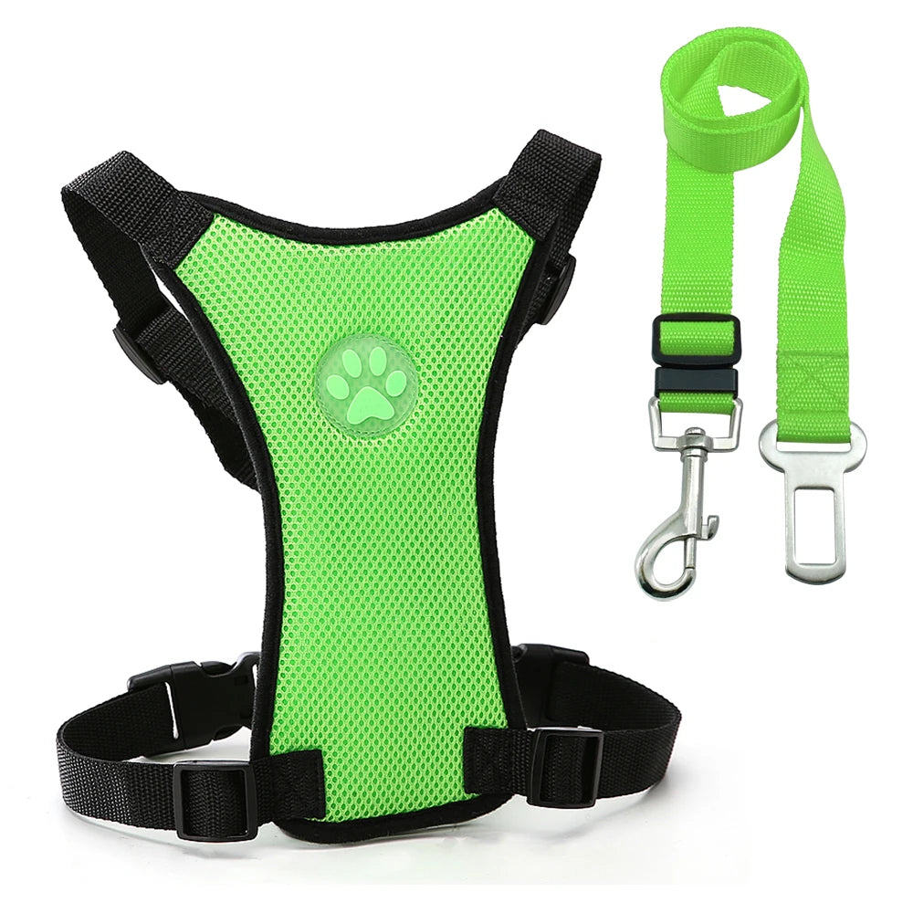 Nylon Breathable Mesh Dog Car Harness – Adjustable Safety Vest with Leash & Seatbelt for Medium & Large Dogs