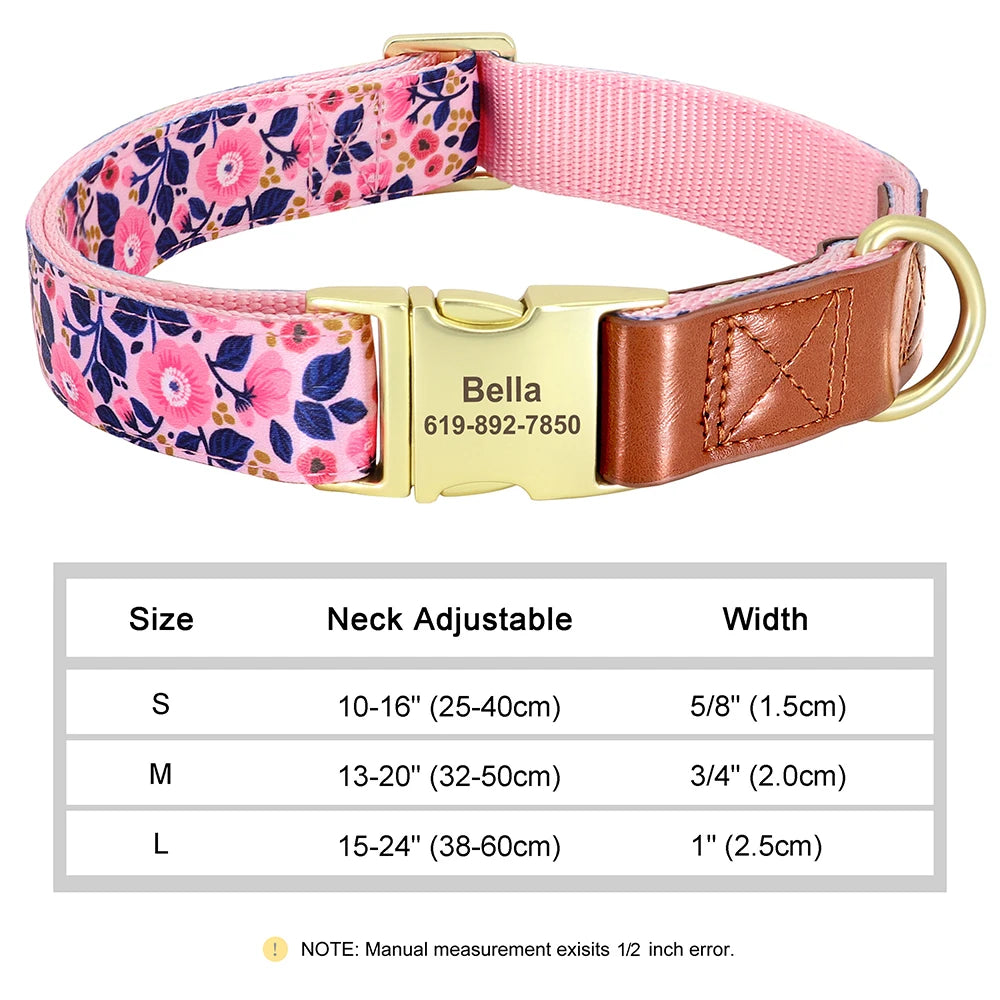 ✨ Personalized Nylon & Leather Dog Collar – Free Custom Engraving Included!