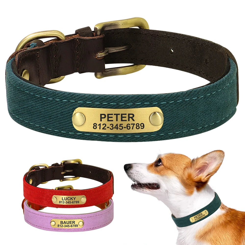 Personalized Dog Collars PU Leather Pet ID Collars Custom Engraved Nameplate Tag Adjustable For Small Medium Large Dogs