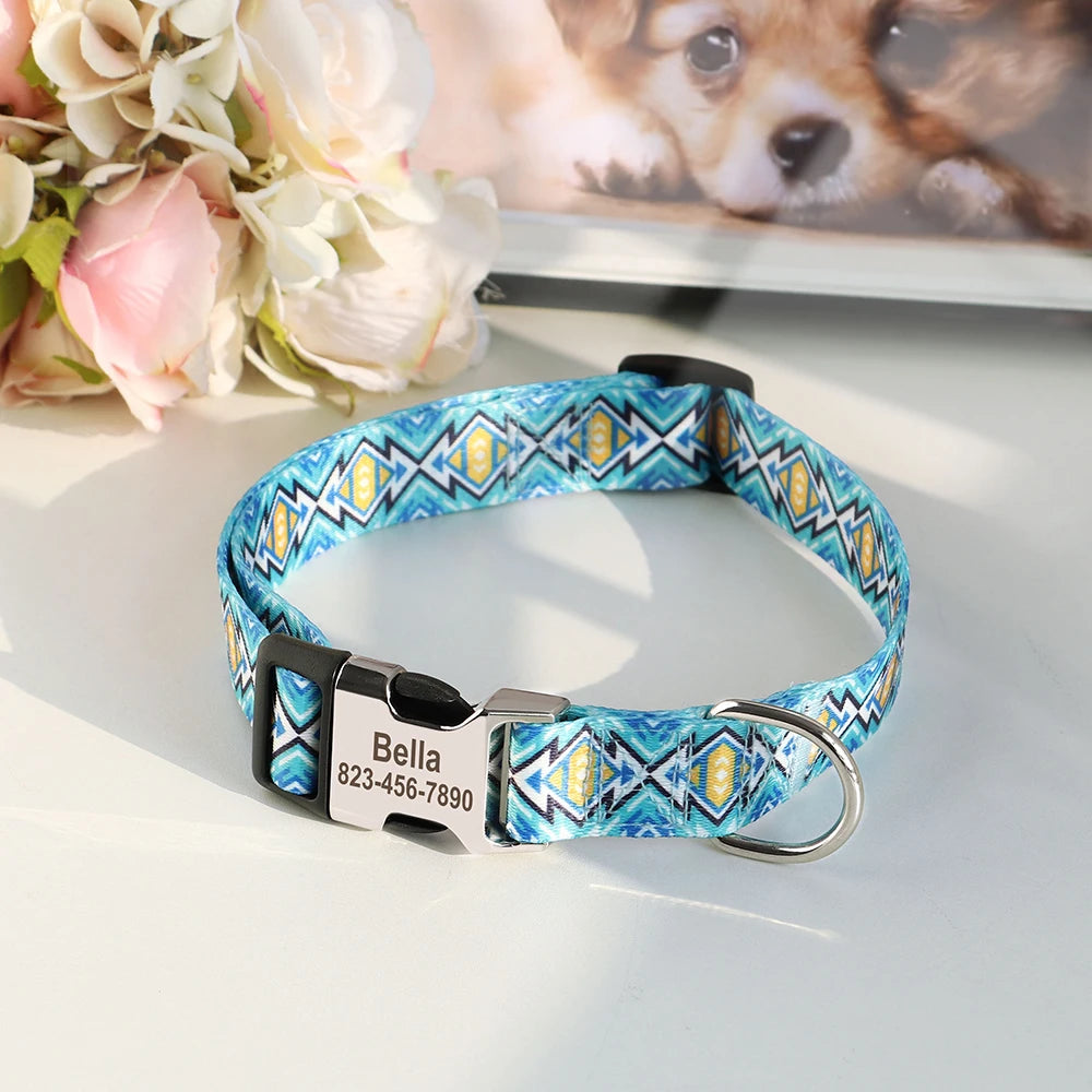 🎨 Personalized Nylon Dog Collar – Free Engraving, Adjustable Fit for Small to Large Dogs