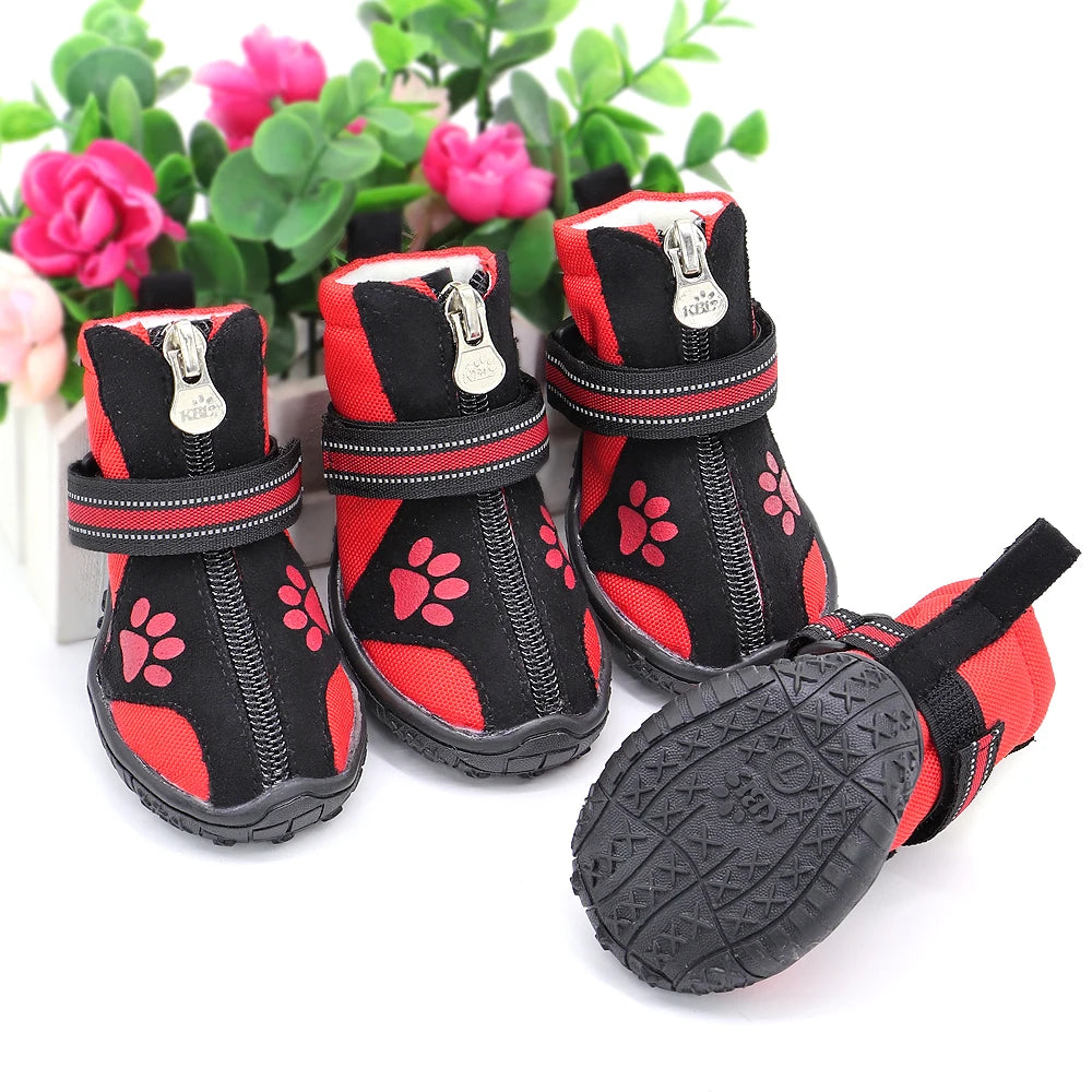 4pcs Pet Dog Shoes – Waterproof Reflective Boots for Medium & Large Dogs