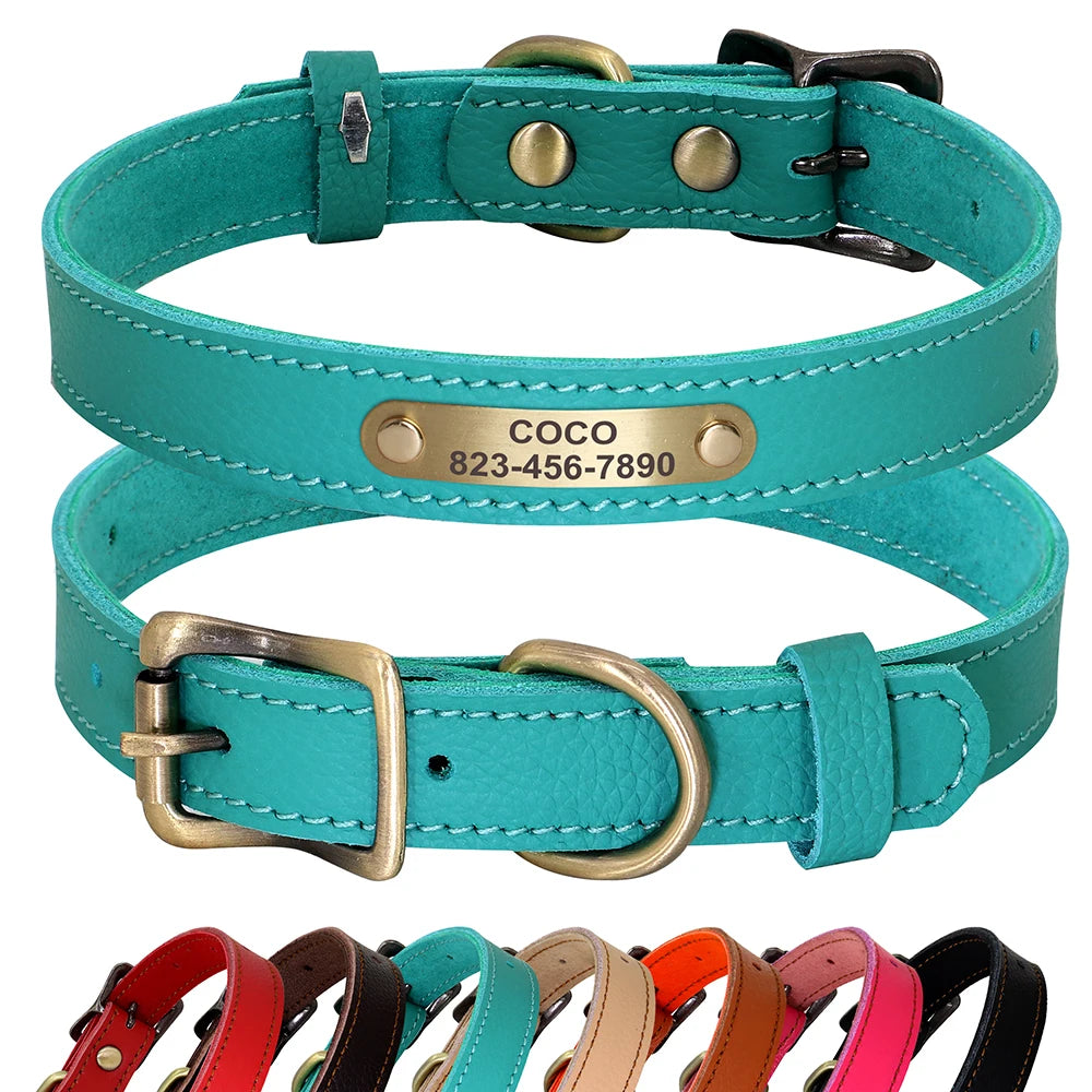 Personalized Genuine Leather Pet Puppy Collar For Small Dogs Cats
