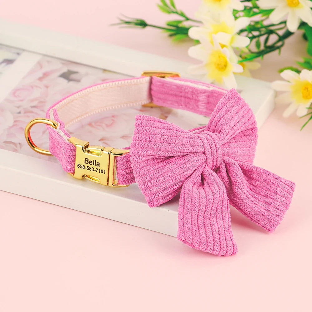 🎀 Personalized Dog Collar with Big Bowtie – Cute, Stylish & Custom Engraved