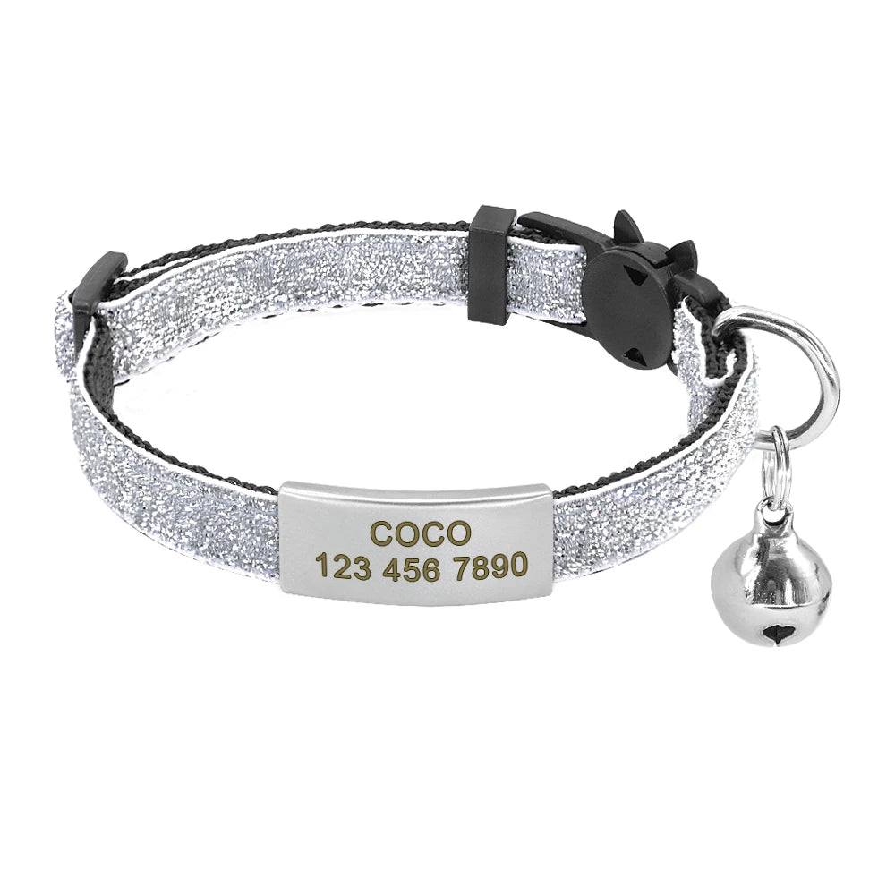 Personalized Cat Collar Free Engraved Pet ID Collars Adjustable Nylon Cat Necklace For Small Dogs Puppy Kitten With Cute Bell