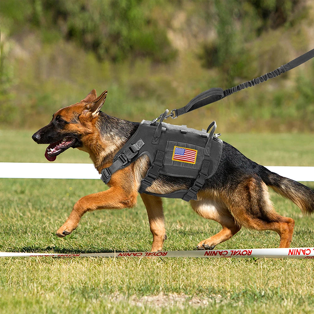 Tactical Dog Harness & Leash Set – Military MOLLE Vest for Large Dogs