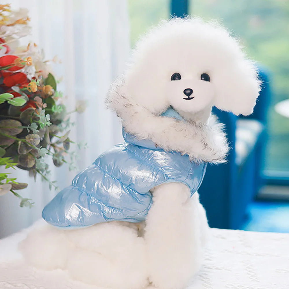 Warm Dog Clothes – Thick Cotton Winter Jacket with Fur Hood for Small & Medium Dogs