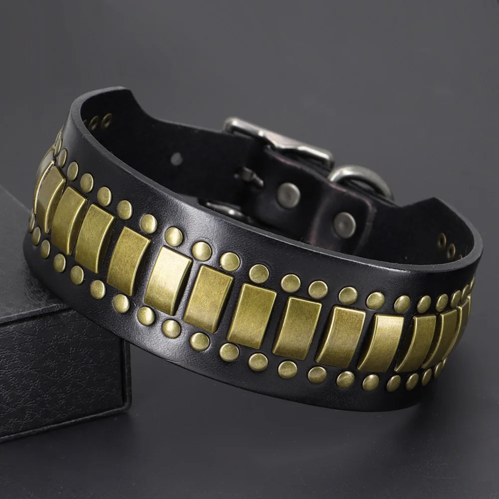2-Inch Wide Luxury Leather Dog Collar with Durable Rivets – Stylish & Strong for Medium & Large Dogs