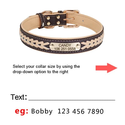 Personalized Leather Dog Collar with Engraved Nameplate – Adjustable Anti-Lost ID Tag for Small, Medium & Large Dogs