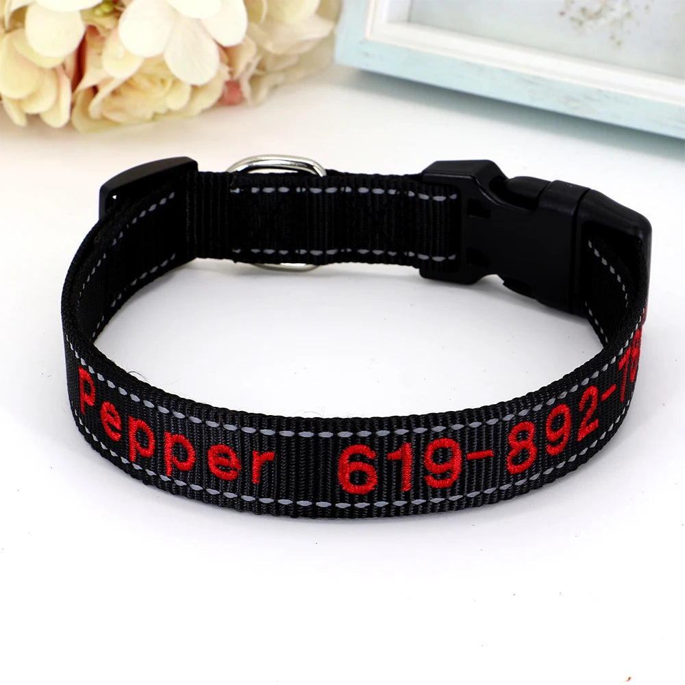 Reflective Personalized Nylon Dog Collar – Custom Embroidered ID Name & Phone – Reflective Adjustable Collar for Small, Medium & Large Dogs