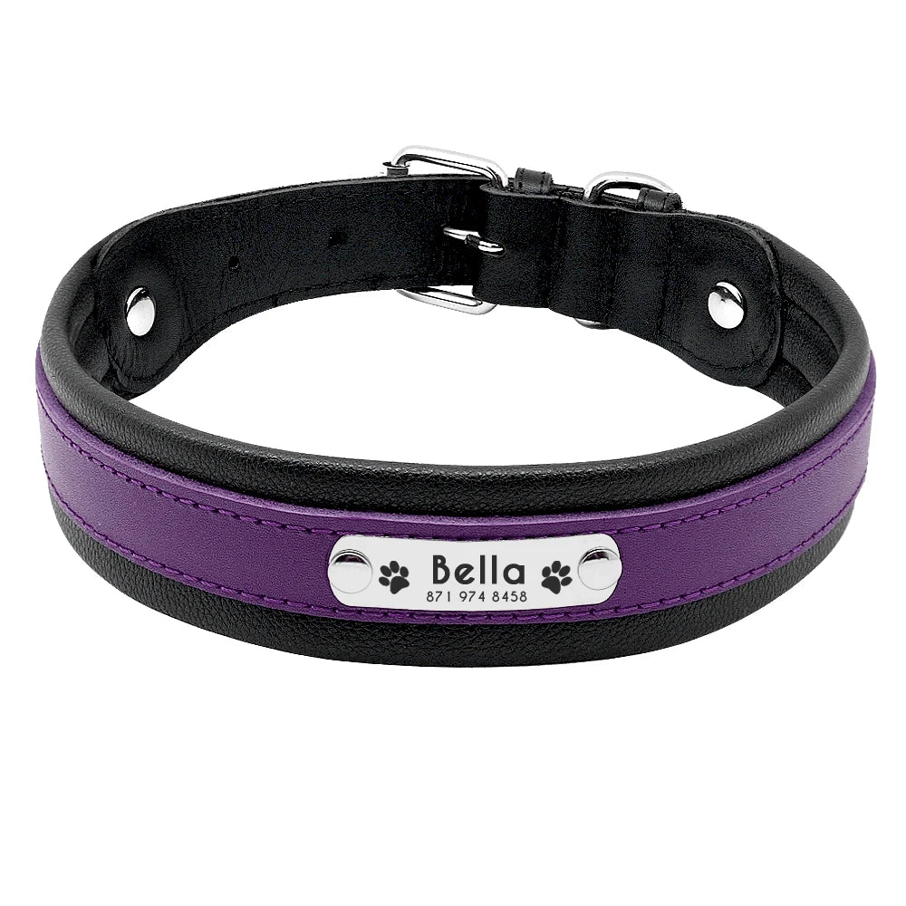Personalized Leather Dog Collar Customized Engraved Pet Big Dog Bulldog Collars Padded For Medium Large Dogs Perro Pitbull