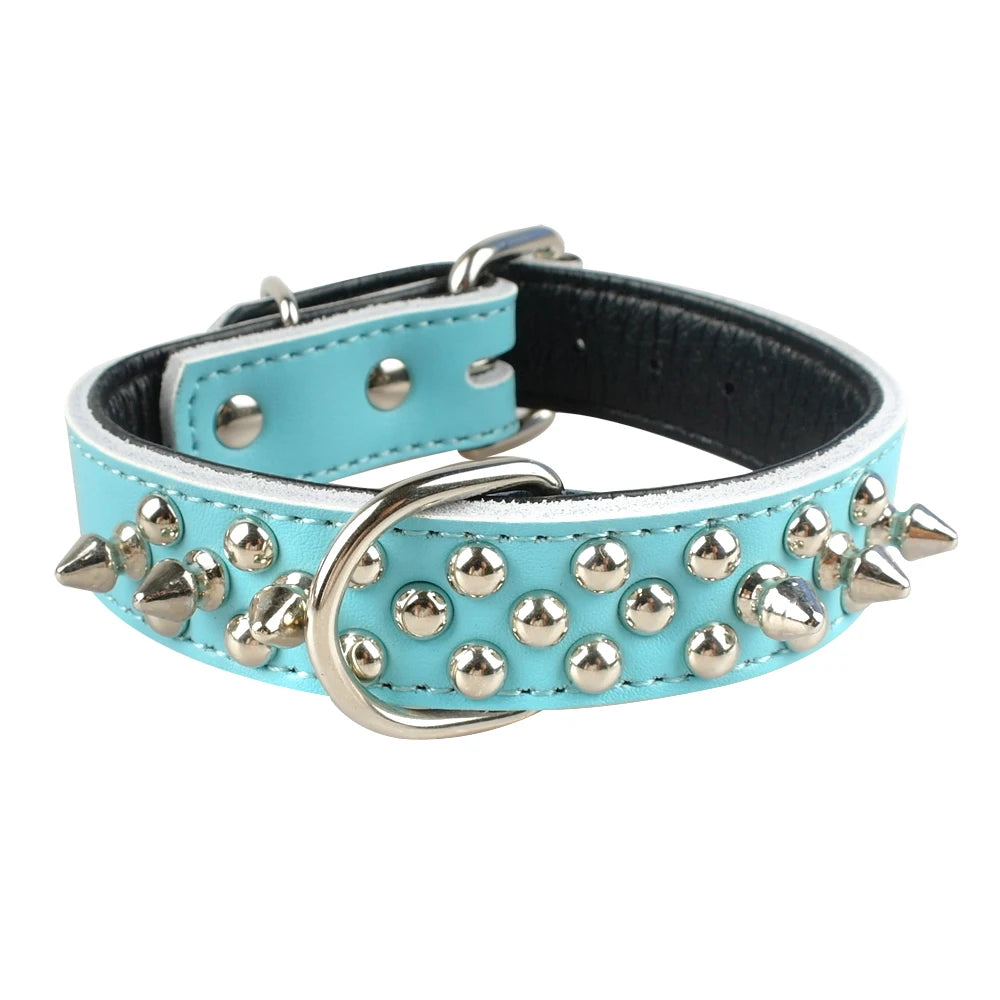 Spiked Studded Leather Dog Collar – Adjustable Anti-Bite Bulldog Collar for Small, Medium & Large Dogs