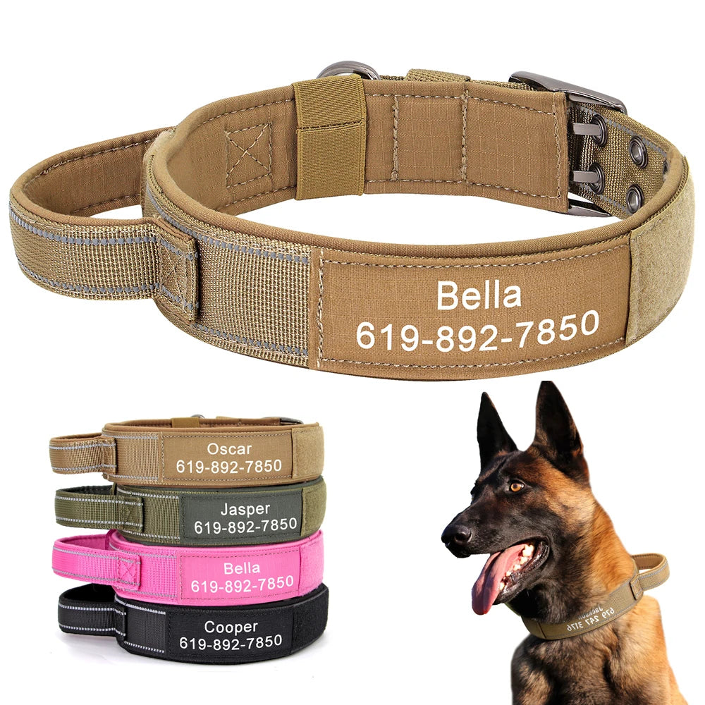 Custom Military Dog Collar – Personalized Tactical Nylon Collar | Adjustable for Medium & Large Dogs (German Shepherd, Labrador, Retriever)