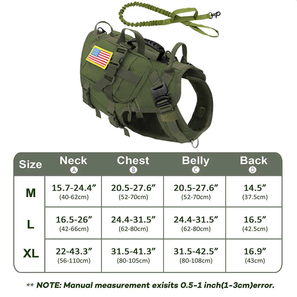 Tactical Dog Harness & Leash Set – Military MOLLE Vest for Large Dogs