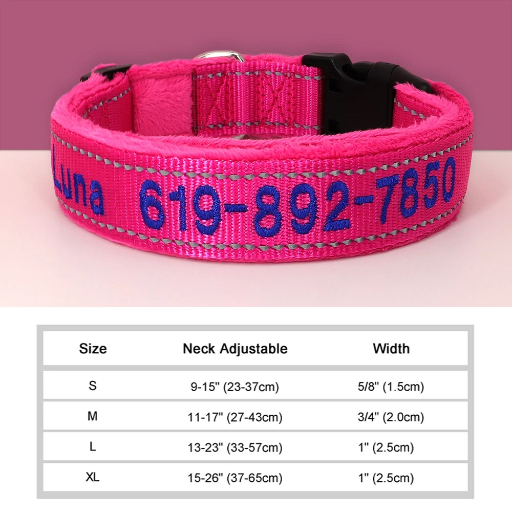 Personalized Embroidered Dog Collar – Reflective Nylon, Custom Name ID Tag – Small Medium Large Dogs