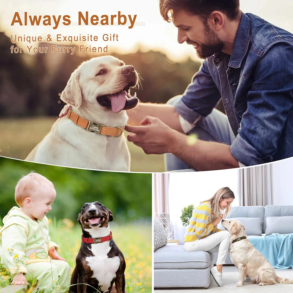Personalized Anti-Lost Dog Collar – Custom ID Tag Engraved | PU Leather Collar with Free Nameplate for Dogs