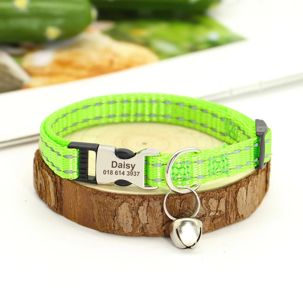 Personalized Cat Collar Free Engraved Pet ID Collars Adjustable Nylon Cat Necklace For Small Dogs Puppy Kitten With Cute Bell
