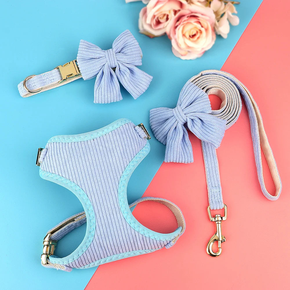 3pcs/lot Dog Collar Harness and Leash Set – Cute Bowtie Design for Small & Medium Dogs