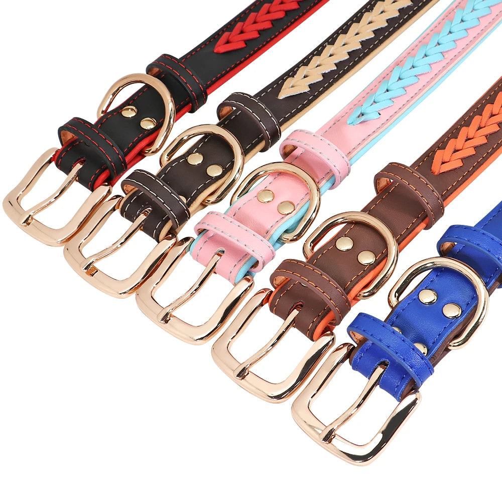 Personalized Leather Dog Collar with Engraved Nameplate – Adjustable Anti-Lost ID Tag for Small, Medium & Large Dogs
