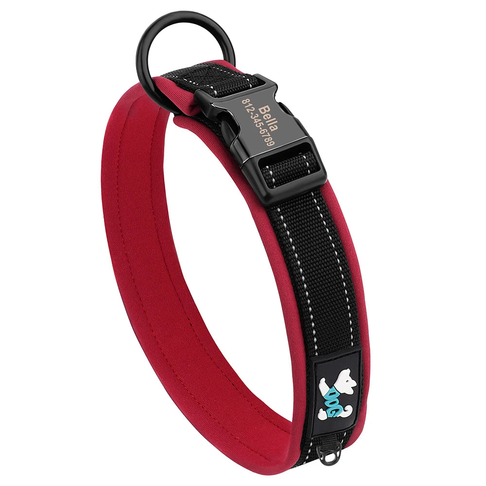 Adjustable Dog Collar - Personalized Reflective Padded Collar with Free Engraved ID Tag for Small, Medium & Large Dogs (Pitbull, Pug & More)