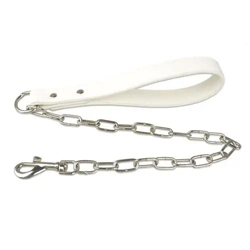 Durable Dog Chain Leash with Leather Handle – Heavy Duty Chrome Steel Pet Lead for Small & Large Dogs