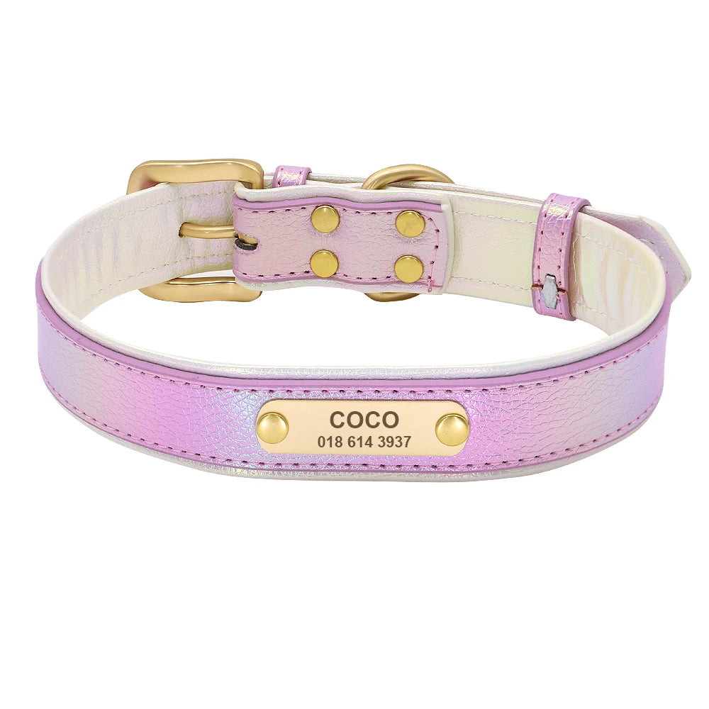 Personalized Leather Dog Collar – Custom Engraved Nameplate ID Tag for Small, Medium & Large Dogs