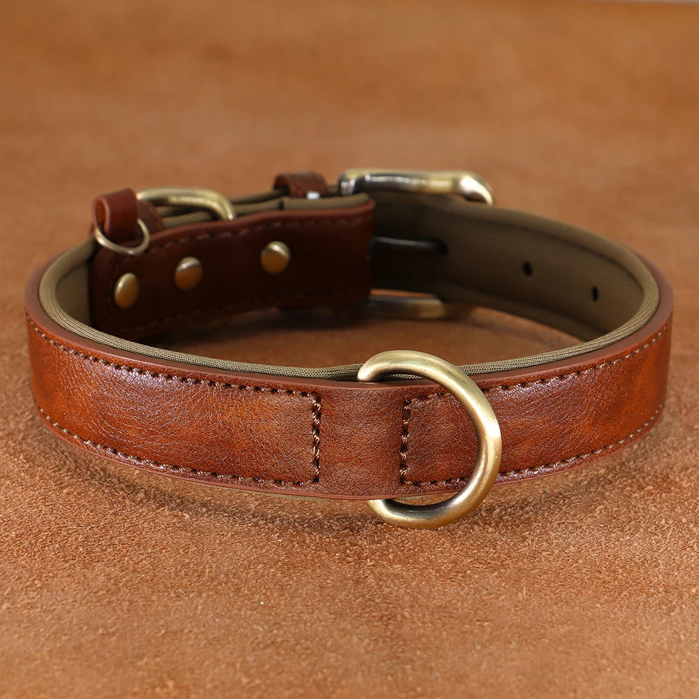 PU Leather Dog Collar – Soft Padded Adjustable Pet Collar for Small & Medium Dogs (Pitbull, French Bulldog) – S/M/L