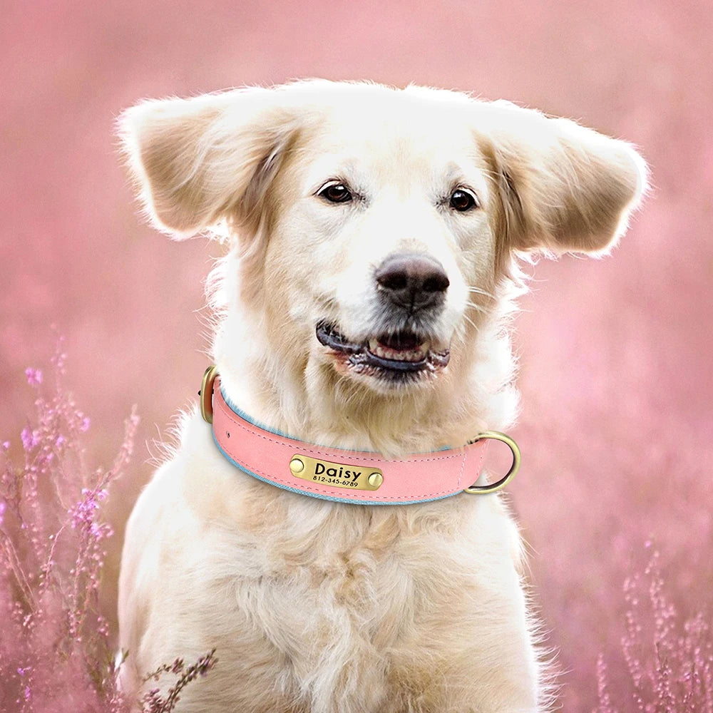 Custom PU Leather Dog Collar – Free Engraving | Adjustable Personalized Pet ID Tag for Small, Medium & Large Dogs