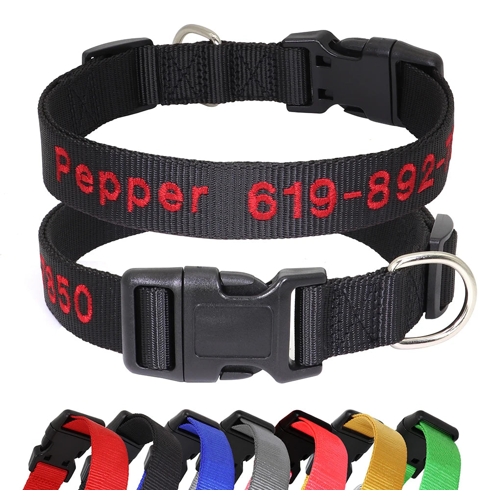 Custom Embroidered Nylon Dog Collar – Personalized Name & Phone Number – Adjustable ID Collar for Small, Medium & Large Dogs