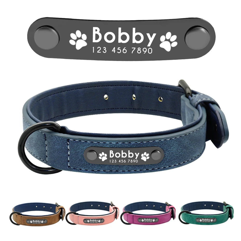 Custom Leather Dog Collar with Engraved Nameplate – Personalized for Small to XXL Dogs