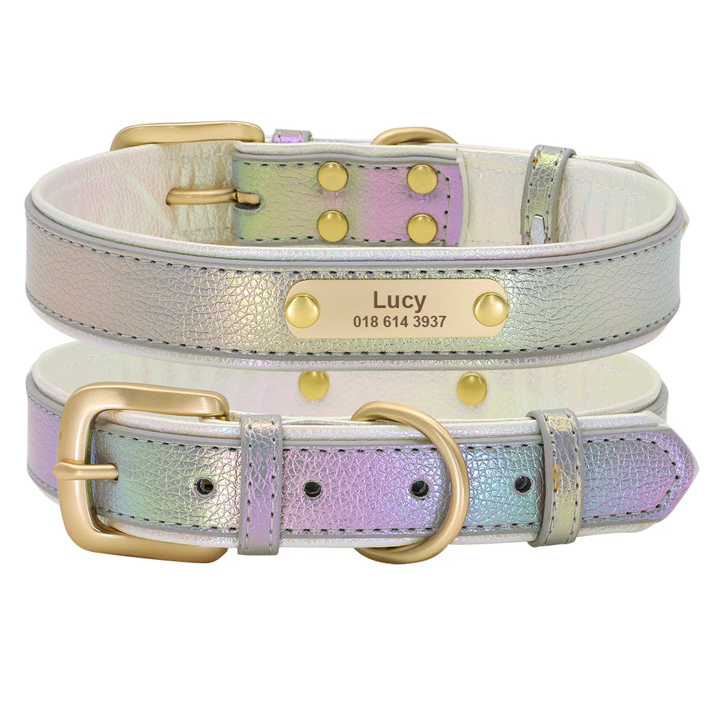 Personalized Leather Dog Collar – Custom Engraved Nameplate ID Tag for Small, Medium & Large Dogs