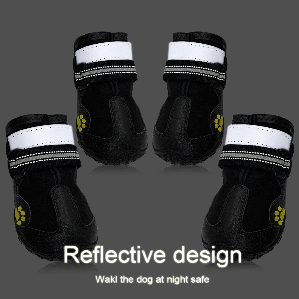 4pcs Reflective Waterproof Dog Boots – Anti-Slip Snow & Rain Shoes for Medium & Large Dogs
