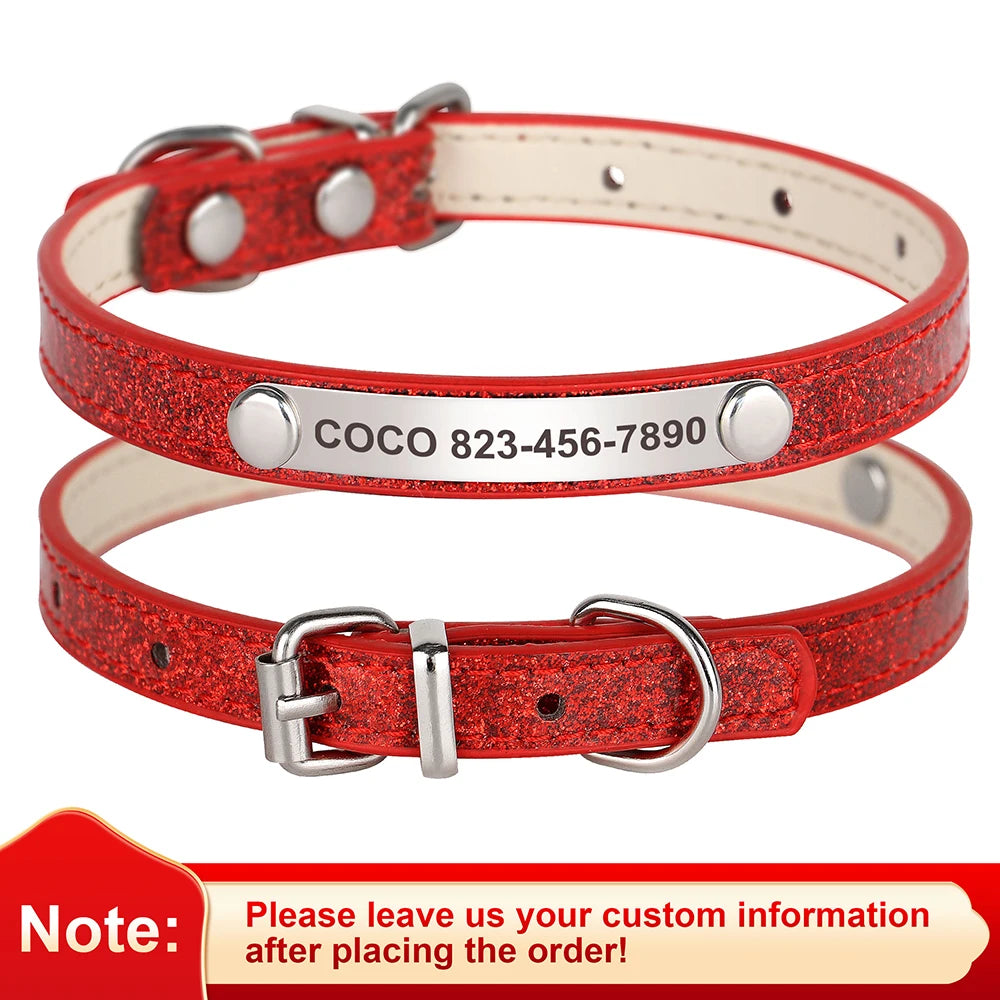 ✨ Personalized Glitter Pet Collar – Custom Engraved ID for Dogs & Cats ✨