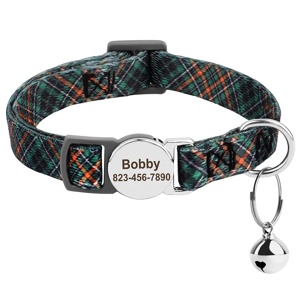 Custom Cat Collar with Engraved ID Tag & Bell – Personalized Safety Collar for Cats & Small Dogs