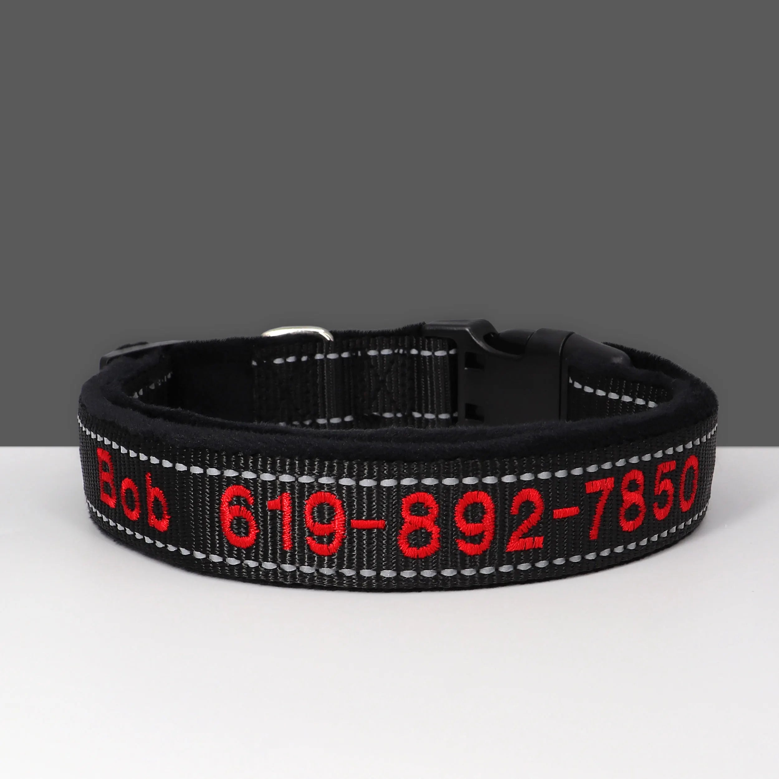Personalized Embroidered Dog Collar – Reflective Nylon Adjustable ID Collar with Custom Name & Phone Number for Small, Medium & Large Dogs
