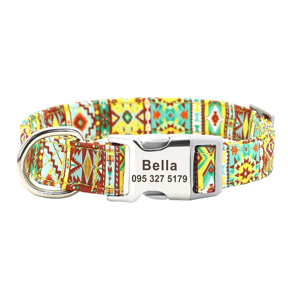 Personalized Nylon Dog Collar with Engraved Nameplate – Custom ID Tag for Small, Medium & Large Dogs