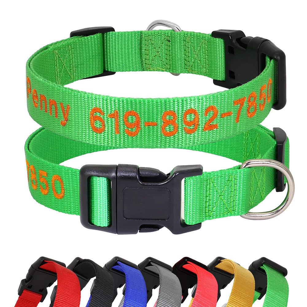 Personalized Embroidered Nylon Dog Collar – Custom Name & Phone ID – For Small, Medium & Large Dogs