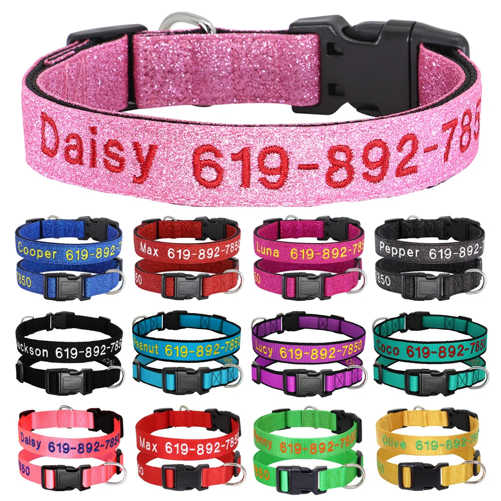 Personalized Embroidered Nylon Dog Collar – Custom Name & Phone ID – For Small, Medium & Large Dogs
