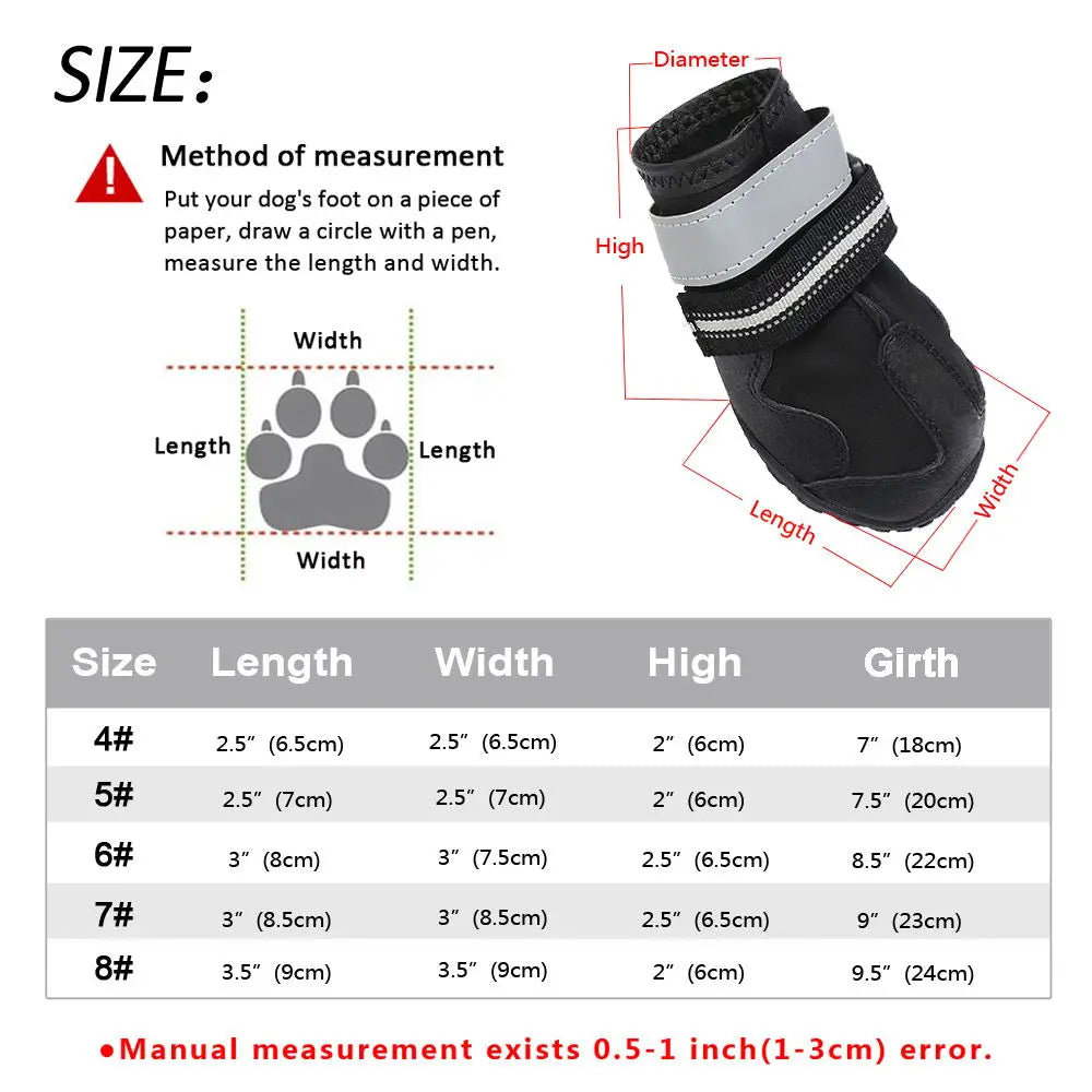 4pcs Reflective Waterproof Dog Boots – Anti-Slip Snow & Rain Shoes for Medium & Large Dogs
