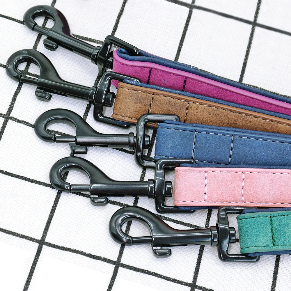 Leather Dog Leash with Padded Handle – Durable Walking & Training Lead for Small Medium Large Dogs